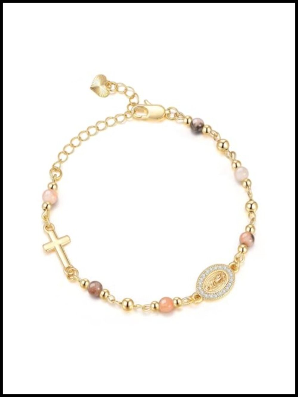 14K Gold Plated Virgin Mary Cross Bracelet for Women Catholic Faith Jewelry
